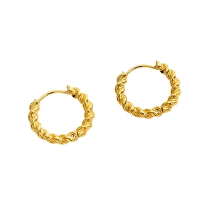 Polished gold-plated stainless steel hoop earrings with elegant twisted rope texture