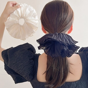 Oversized Pleated Chiffon Scrunchies Large Hair Ties Korean Style Elegant Mesh Hair Accessories For Women Girls Simple Versatile