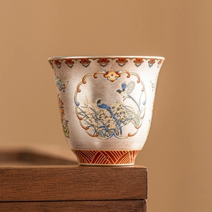 Filigree Enamel Teacup Ceramic Silver Plated Traditional Chinese Style Kung Fu Tea Cup Vintage Flower Bird Design Master Cup