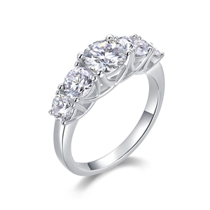 Elegant S925 sterling silver five-stone moissanite ring with polished finish