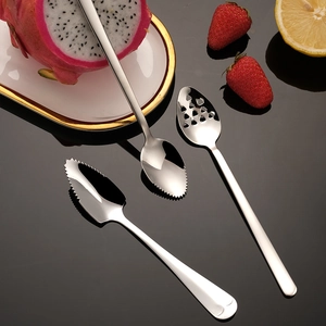 3-piece 304 stainless steel baby food tool set with serrated spoon and fruit scooper