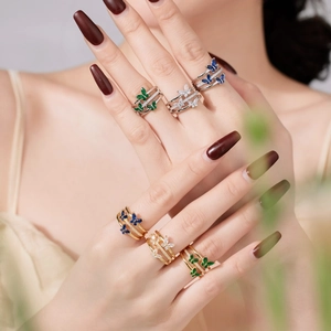 Elegant S925 sterling silver butterfly ring set with colorful zircon stones for women