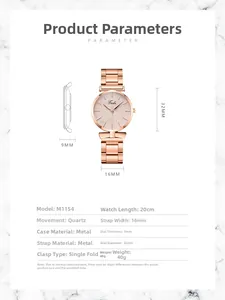 Detailed size specification chart for women's bow metal quartz watch Model M1154