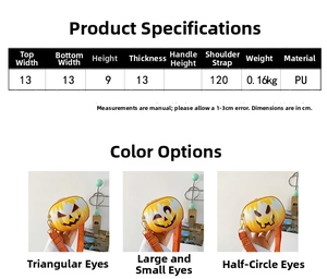 Size guide for cartoon smile round bag showing detailed dimensions and PU leather specs