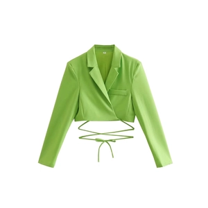 Women's chic lime green cropped blazer jacket with stylish waist lace-up detail