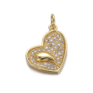 18K gold-plated heart pendant with micro-set zircon and a 3D dolphin relief center