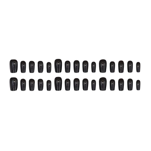 Glossy solid black coffin shaped press-on nails set with 24 pieces in various sizes