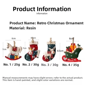 Detailed view of vintage resin Christmas tree ornaments featuring Santa on a sleigh
