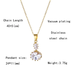 Detailed specs for gold stainless steel necklace with round cubic zirconia pendant