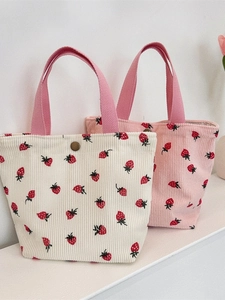 Sac à bandoulière chic en velours côtelé avec imprimé fraise en rose et blanc
