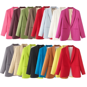 Veste Blazer Pour Femmes Col Châle Ouvert Devant Manches Longues Décontracté Couleur Unie Vêtement Professionnel Chic