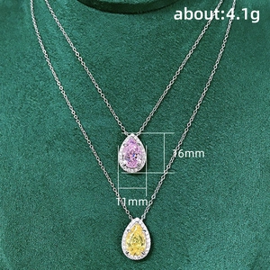Elegant pear cut teardrop zircon necklace in pink and yellow stones with 4.1g weight