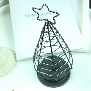 Nordic style black metal wire LED Christmas tree lamp with star top for desk decor