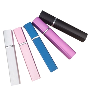 Five 12ml portable refillable perfume spray bottles in assorted metallic finish colors