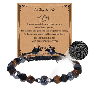 Bracelet œil de tigre et pierre noire pour homme avec pierre de projection et carte