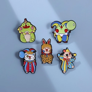 Circus Clown Animal Enamel Brooch Pin Cartoon Frog Cat Rabbit Dog Zinc Alloy Badge For Backpack Clothes Accessories Gift