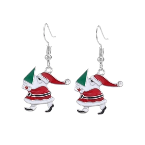 Santa Claus Earrings Alloy Enamel Rhinestone Cartoon Cute Christmas Holiday Fashion Dangle Ear Hooks For Women Girls