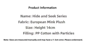 Detail specifications for 14cm plush panda toy featuring soft faux fur and PP cotton
