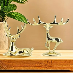 Golden Zinc Alloy Deer Figurine Statue Modern Luxury Home Decor Tabletop Ornament Animal Elk Jewelry Holder Stand Rack