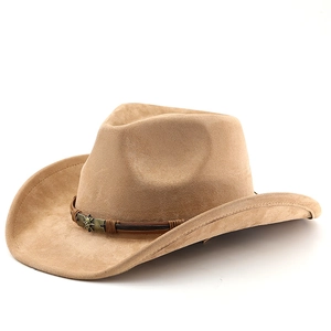 Cappello da cowboy classico in finta pelle scamosciata marrone chiaro con tesa larga