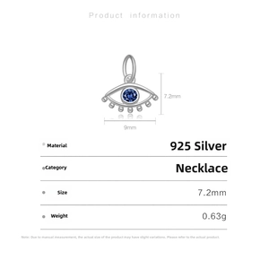 Detailed size specifications of S925 sterling silver evil eye pendant with blue zircon