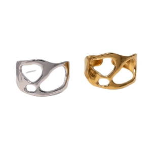Minimalist irregular cutout open rings in polished gold and silver stainless steel