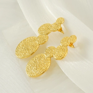 Lava style 18K gold plated stainless steel drop earrings with hammered texture