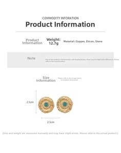 Detail of sunflower zircon earrings showing 2.5cm diameter and 12.7g weight info