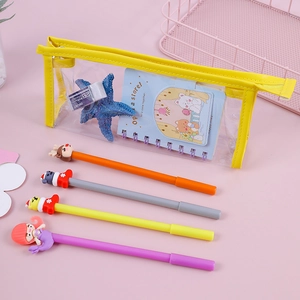 Transparent PVC pencil case with yellow trim and large capacity for stationery storage
