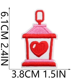 Detailed view showing precise measurements of the heart lantern embroidered patch