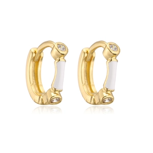 Minimalist 18K gold plated hoop earrings with white enamel and sparkling zircon accents