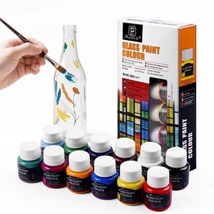 Professional 12-color glass paint set with brush for painting on glass and ceramics