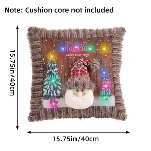 Fodera per cuscino natalizia in peluche con LED Babbo Natale, misura 40x40 cm