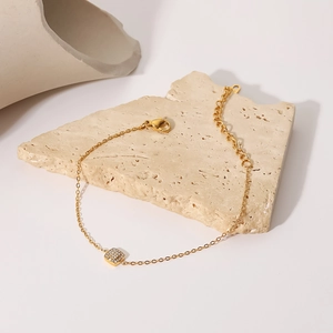 18K vergoldetes Edelstahl-Armband mit quadratischem Zirkonia-Anhänger für Damen
