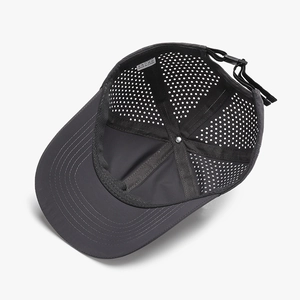 Dark grey quick-dry mesh baseball cap with laser-cut ventilation and adjustable strap