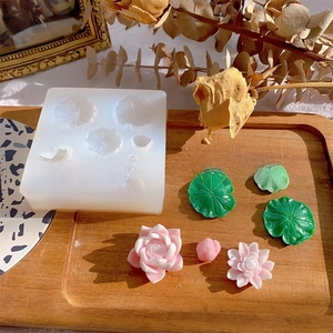 Silicone lotus mold set for DIY jewelry making with realistic flower and leaf detail