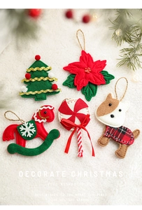 Detailed macro view of festive felt Christmas ornaments with intricate stitching