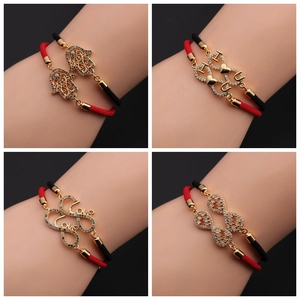 Fashion Infinity Heart Love Bracelet Copper Cubic Zirconia Handmade Woven Rope Adjustable For Women Couples Jewelry