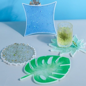 DIY Crystal Epoxy Silicone Mold Coaster Making Maple Monstera Leaf Mirror Surface Food Grade Durable Handy Tools