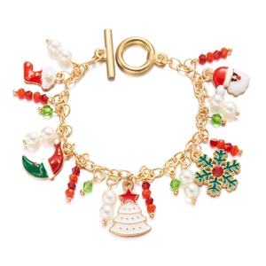 Festive Christmas bracelet with Santa, reindeer, and snowflakes on golden alloy chain