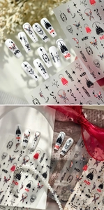 Detail of gothic nail stickers m-1287 with dark butterfly, castle and skull designs