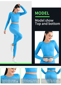 Himmelblaues Yoga-Set mit langärmeligem Crop-Top und High-Waist Push-Up Sportleggings