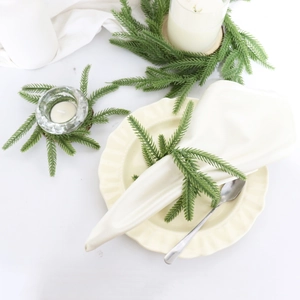 Norfolk pine Christmas wreath napkin ring and candle holder set for festive table decor