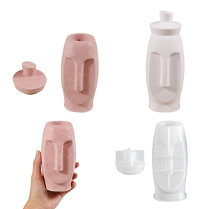 Abstract Face Storage Jar Silicone Mold With Lid For Resin Casting DIY Handmade Moai Vase Ornament Making