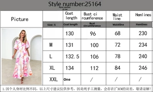 Detailed size chart for floral puff sleeve A-line maxi dress with S-XL measurements
