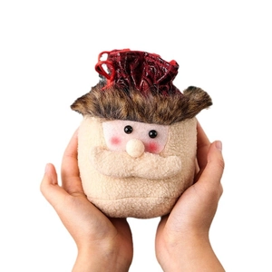 Plush Santa Claus drawstring Christmas gift bag made of soft sherpa fleece for candies