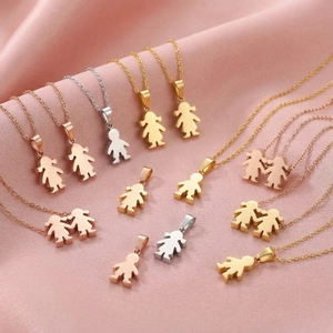 Boy Girl Silhouette Pendant Necklace Stainless Steel Polished Minimalist Family Jewelry Gift For Women Kids