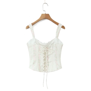Haut corset à fleurs de style français avec bretelles réglables et laçage au dos