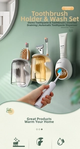 Dettaglio del portaspazzolino a parete con distributore di dentifricio e bicchieri