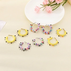 Bohemian Hoop Earrings With Stainless Steel And Colorful Polymer Clay Heishi Beads Summer Style Jewelry For Women